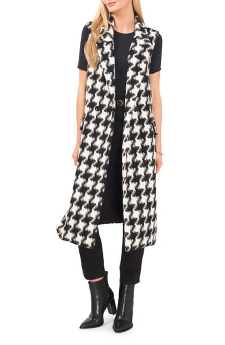VINCE CAMUTO Sleeveless Long Waistcoat Academia Buttons Rich Black M NWT